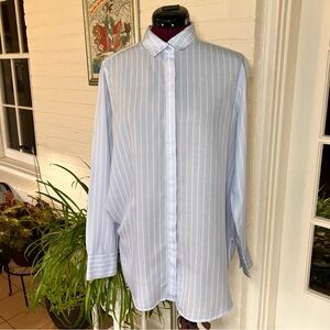 Banana Republic Light Blue & White Striped Button Down Blouse | Size L